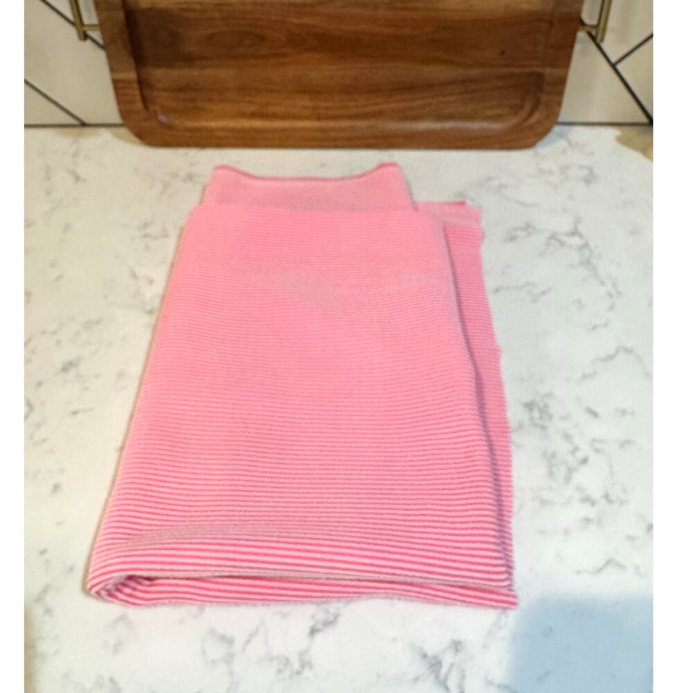 Vintage pink seersucker pink pin striped polyester fabric 60s cottage 62”x37”